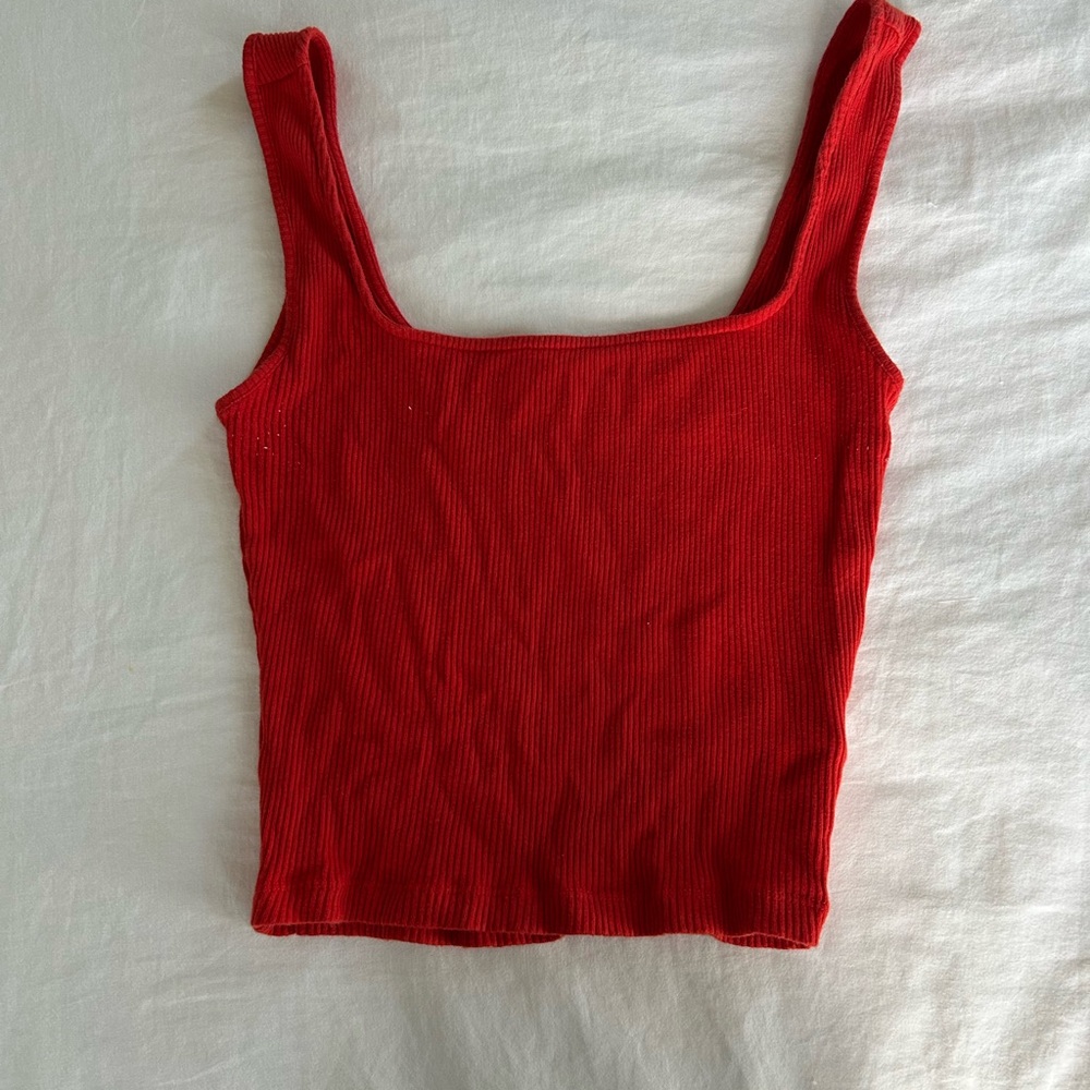Urban outfitters Red Ribbed Square Neck Tank Top